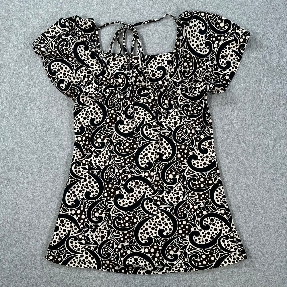 Tailor B.Moss Square Neck Tie Back Blouse Top Women's Small Stretch Black/Brown